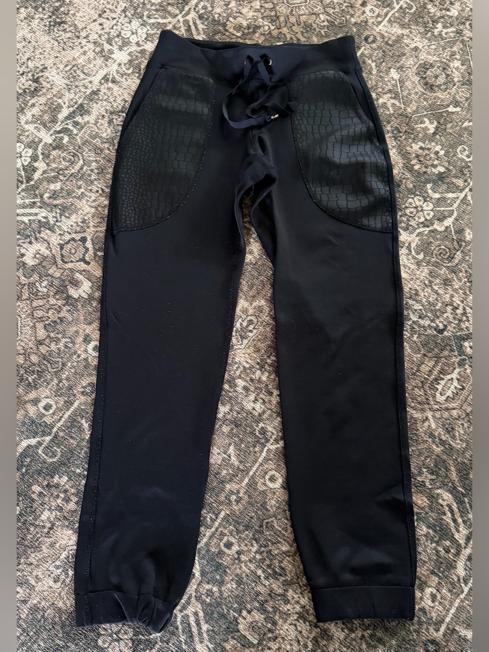Alala Black, croc print pocket joggers with Branded Gold Logo